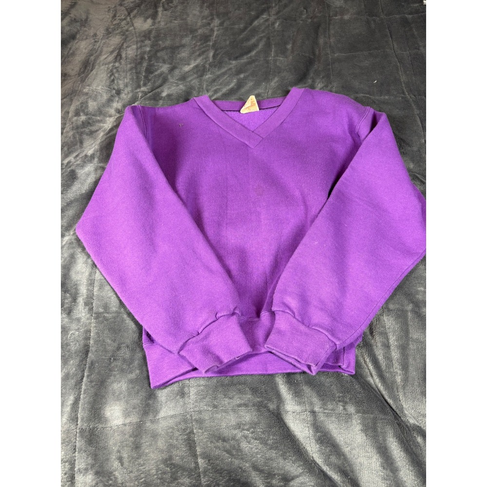 Russell Sportswear Purple‎ V Neck Sweatshirt Ladies S Made USA Cotton Polyester